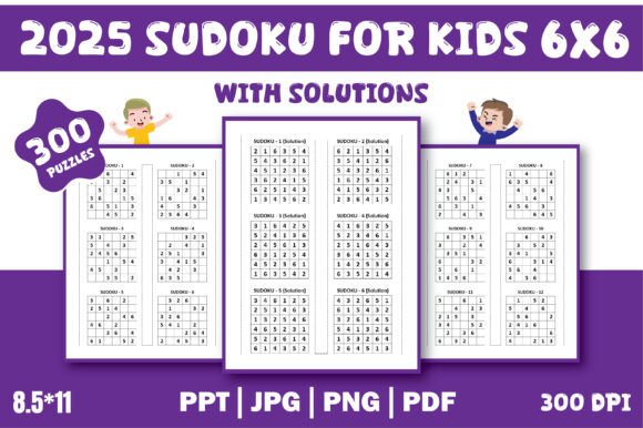 2025 Sudoku Puzzles for Kids 6X6 Grid