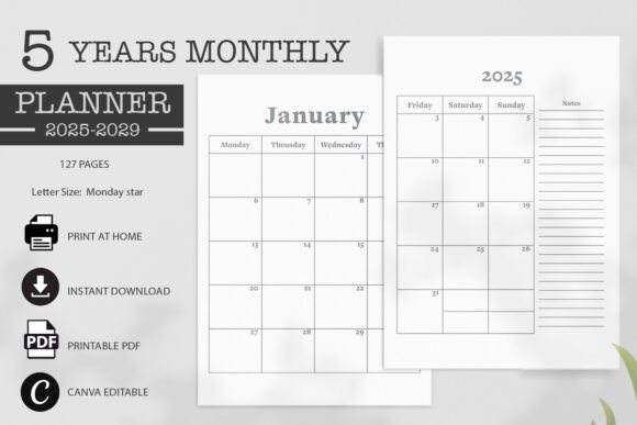 5-Year Monthly Planner 2025 - 2029