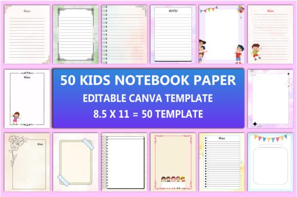 Editable 50 Kids Notebook Paper Interior